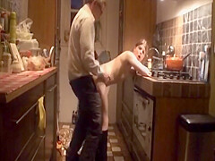 A Slim Brunette Beauty From Germany Gets Her Muff Smashed In The Kitchen