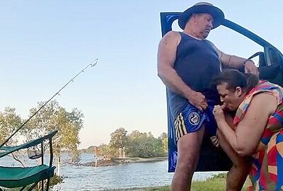 Bbw Milf Blows Him By The River