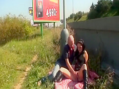 Beautiful Dark Haired Babe From Germany Gets Fucked Near The Road