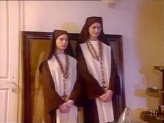 Cute french nuns Sabine and Mona offer their anal virginity to the priest