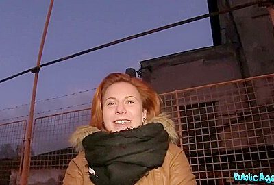 Eager Redhead Milf Flashes Breasts For Cash