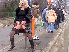 kinky blonde girl risky pissing in real public streets