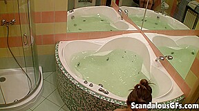 My small titties girlfriend climaxes while masturbating in the bathtub