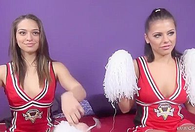 Young Cheerleaders In Old And Young Threesome With O