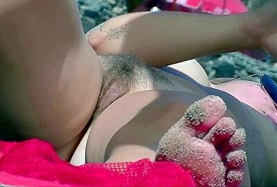 Girl With Hairy Pussy On The Beach Close-up