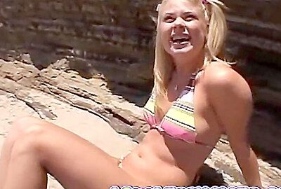 Petite teen 18+ Lesbian Fingered On The Beach