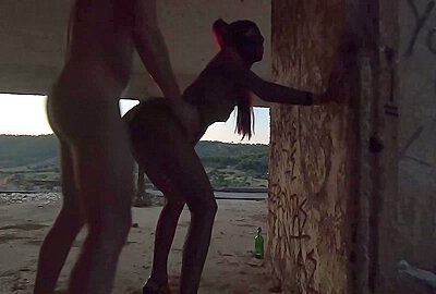 Petite teen 18+ Sucks And Fucks In Abandoned Building During Sunset