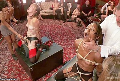 Tied Slaves Whipped And Toyed At Party